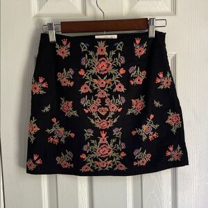 American Threads Black Floral Embroidery Mini Skirt
